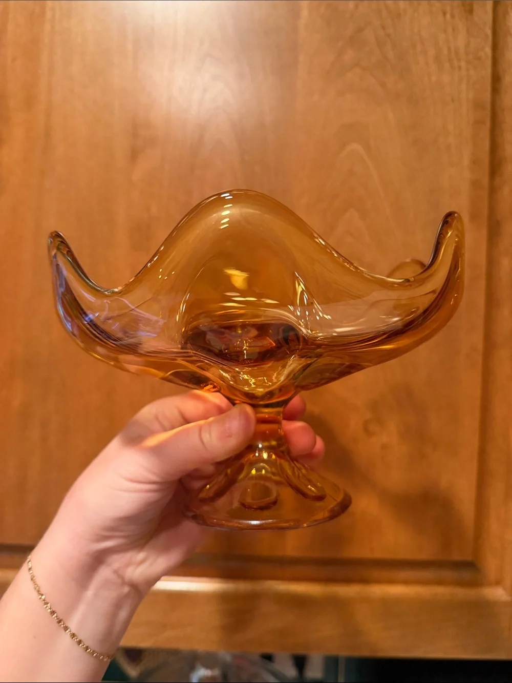 VTG Viking Glass Epic Amber Petal Footed Bowl Petal Base